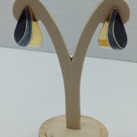 5/$25 Vintage 80's 90's Drop Pieces earrings Blue Gold tone Boho Style - Picture 5 of 7